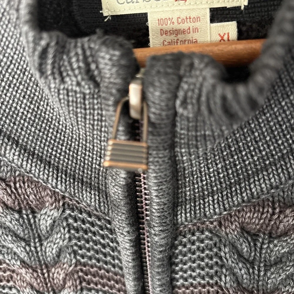Carbon 2 Cobalt Sweater Mens XL Gray Zip Cardigan 3D Cable Knit Textured Cotton